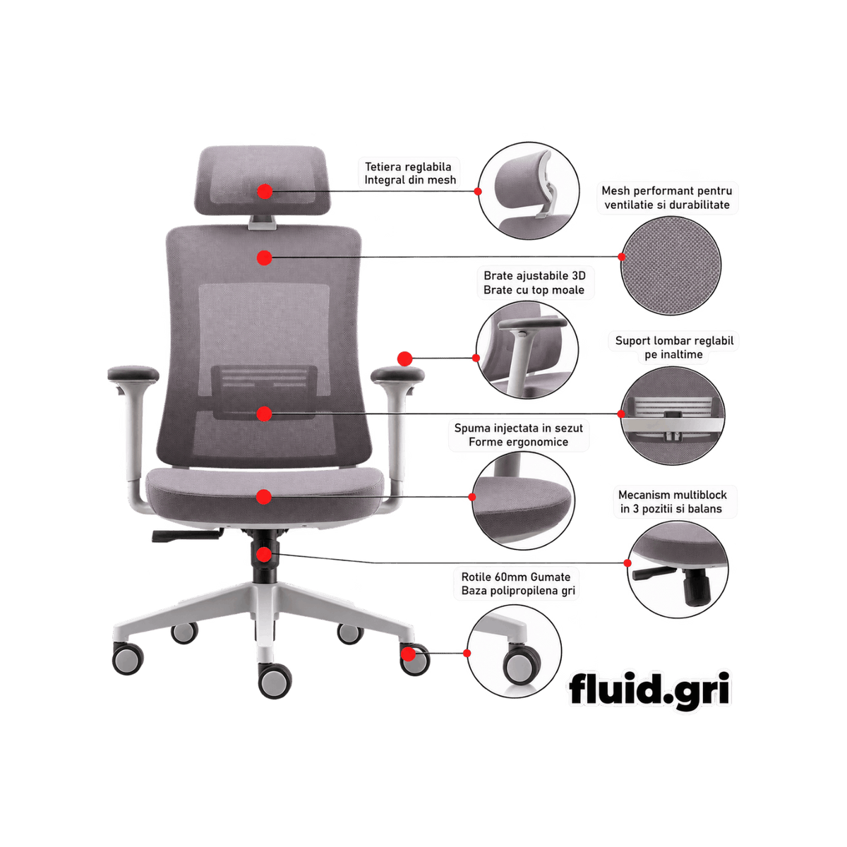 Scaun de birou Fluid Gri