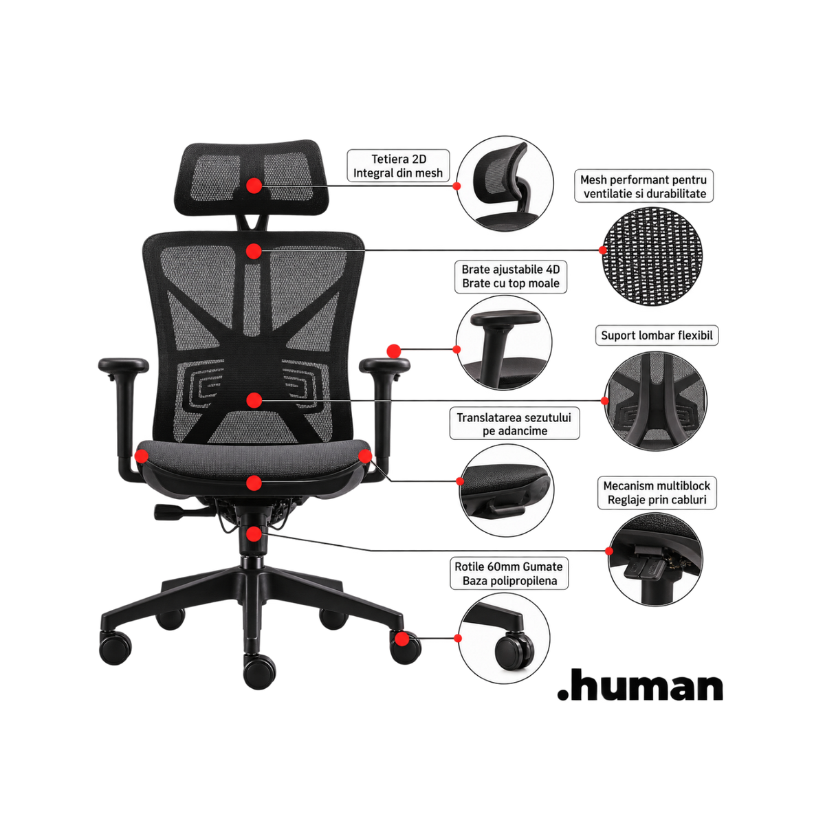 Scaun de birou Human Negru